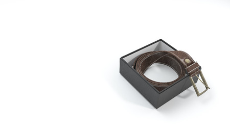 3d rendering nice brown leather belt in the box