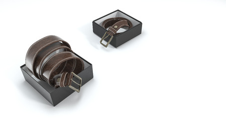 3d rendering brown leather belt in the boxの写真素材