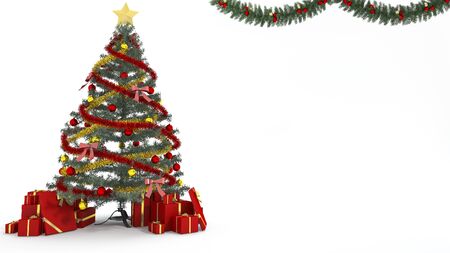 3d rendering christmas tree and gift decoration in white backgroundの写真素材