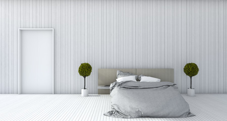 3d rendering white minimal bedroom with plantの写真素材