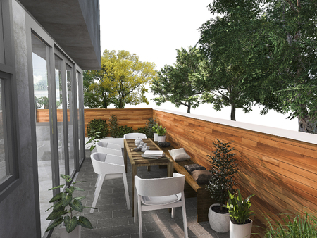 3d rendering sitting terrace near natureの写真素材