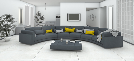 3d rendering curve smooth colorful sofa in living zone