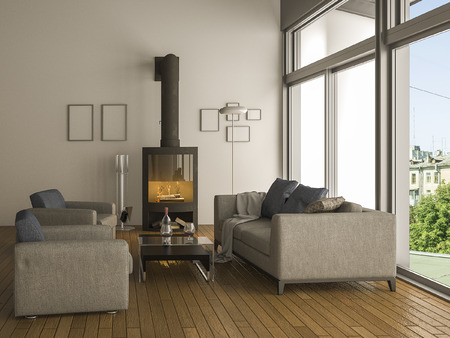 3d rendering warm living room with sofaの写真素材