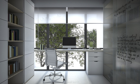 3D rendering working room with book shelf and daylight for example of good composition of working room for business and loft style design living and working roomの写真素材