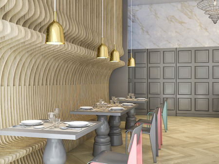 3d rendering dining zone in luxury hotel restaurantの写真素材