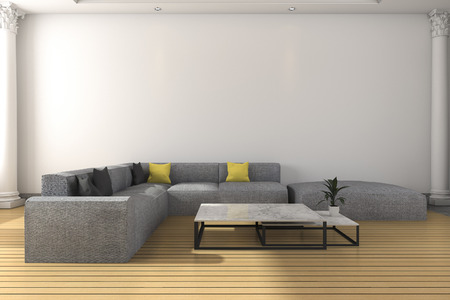 3d rendering long sofa set in white classic living room