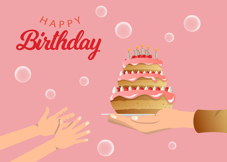 vector beautiful and look delicious birthday cake from parent to his childrenのイラスト素材