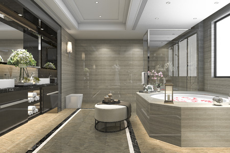 3d rendering modern classic bathroom with luxury tile decor with nice view from windowの写真素材