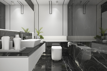 3d rendering black modern loft bathroom with luxury tile decorの写真素材