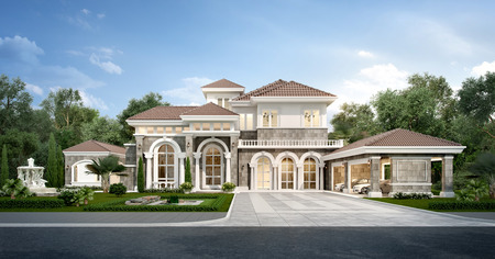 3d rendering modern classic house with luxury design gardenの写真素材