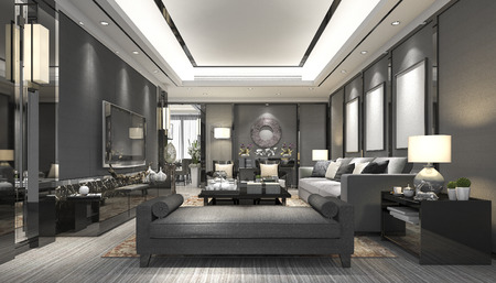 3d rendering luxury and modern living room with leather sofaの写真素材