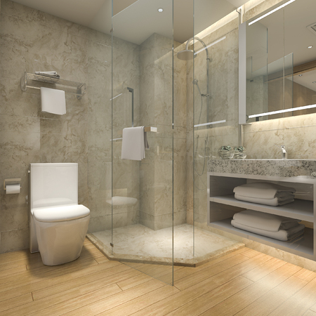 3d rendering modern luxury wood  bathroom in suite hotelの写真素材