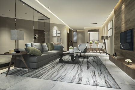 3d rendering modern dining room and living room with luxury decorの写真素材