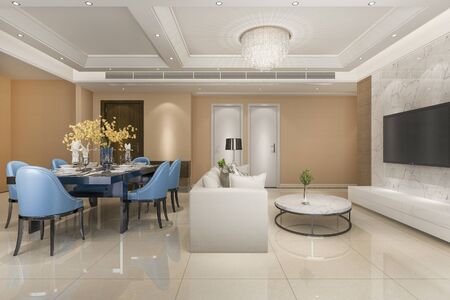 3d rendering modern blue dining chair near living room with luxury decor