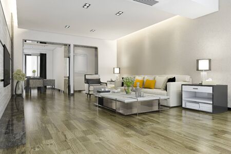 3d rendering modern dining room and living room with luxury decor