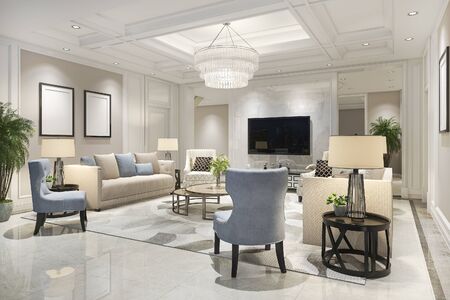 3d rendering luxury and modern living room with bookshelfの写真素材