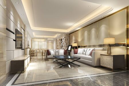 3d rendering modern dining room and living room with luxury decorの写真素材
