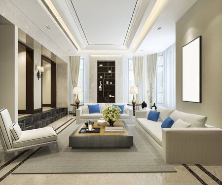 3d rendering classic shelf living room with luxury decorの写真素材