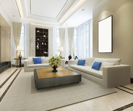 3d rendering classic shelf living room with luxury decorの写真素材