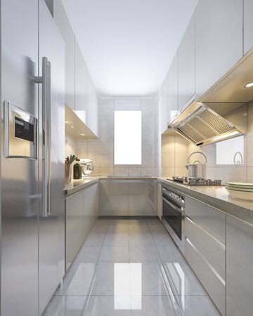 3d rendering scandinavian vintage modern kitchen with dining areaの写真素材