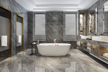 3d rendering classic modern bathroom with luxury tile decorの写真素材