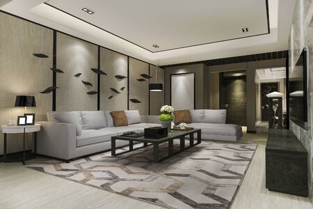 3d rendering modern dining room and living room with luxury decorの写真素材