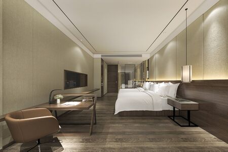3d rendering modern luxury bedroom suite and bathroom and working tableの写真素材