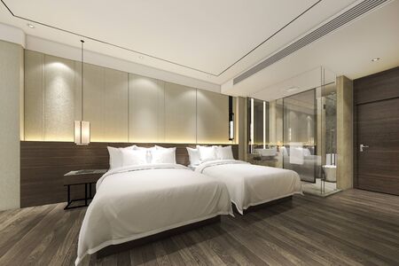 3d rendering modern luxury bedroom suite and bathroom and working tableの写真素材