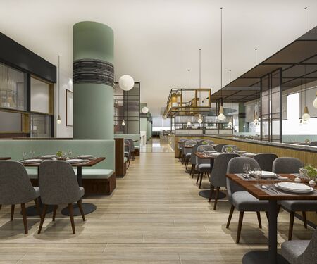 3d rendering loft and luxury hotel reception and vintage cafe lounge restaurantの写真素材