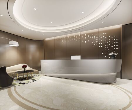 3d rendering modern warm brown luxury hotel and office reception and loungeの写真素材
