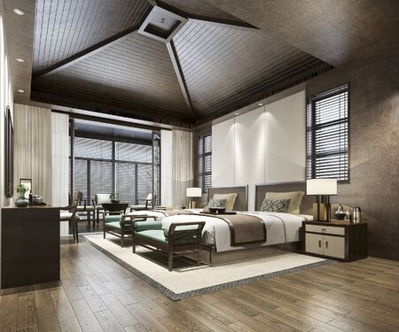 3d rendering luxury tropical bedroom suite in resort hotel and resortの写真素材