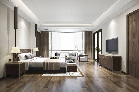 3d rendering luxury chinese bedroom suite in resort hotelの写真素材
