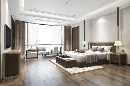 3d rendering luxury chinese bedroom suite in resort hotelの写真素材