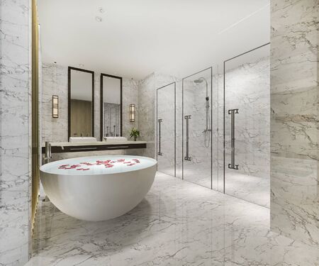 3d rendering classic modern bathroom with luxury tile decorの写真素材