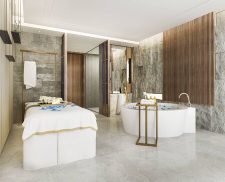 3d rendering spa and massage wellness in hotel suite with bathtubの写真素材