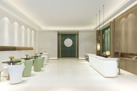 3d rendering grand luxury hotel reception hall with green tone asian styleの写真素材