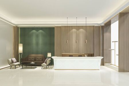3d rendering grand luxury hotel reception hall with green tone asian styleの写真素材