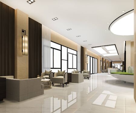 3d rendering grand luxury hotel reception hall and sales condominium centerの写真素材