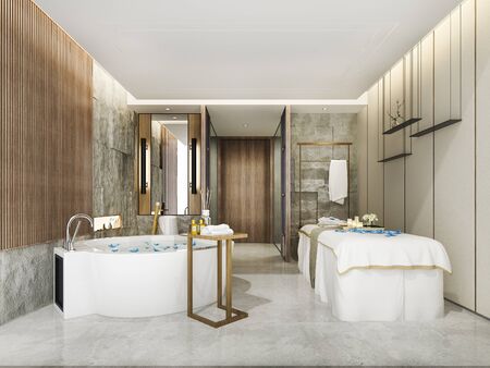 3d rendering spa and massage wellness in hotel suite with bathtubの写真素材
