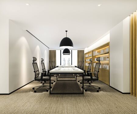 3d rendering business meeting room on high rise office buildingの写真素材