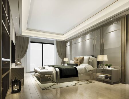 3d rendering luxury classic modern bedroom suite in hotelの写真素材