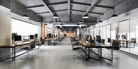 3d rendering business meeting and working room on industry loft style office warehouseの写真素材