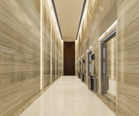 3d rendering modern steel elevator lift lobby in business hotel with luxury design near corridorの写真素材