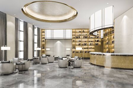 3d rendering luxury hotel reception hall and office with decor shelfの写真素材