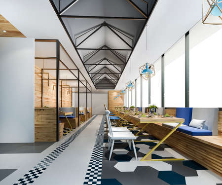3d rendering modern blue light gym and fitnessの写真素材