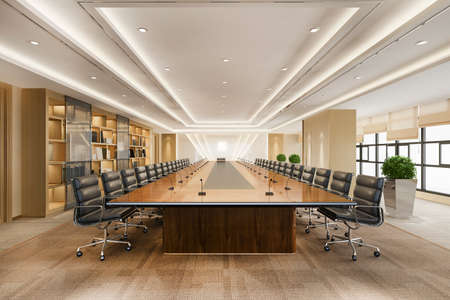 3d rendering business meeting room on high rise office buildingの写真素材