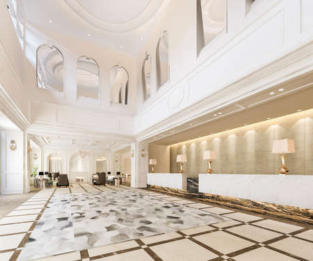 3d rendering classic luxury hotel reception hall and office with decor shelfの写真素材