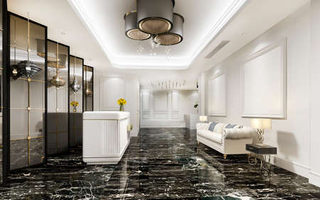 3d rendering luxury hotel reception hall and classic office with modern counterの写真素材
