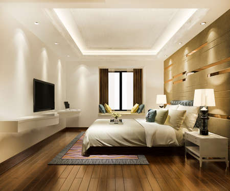 3d rendering luxury classic modern bedroom suite in hotelの写真素材