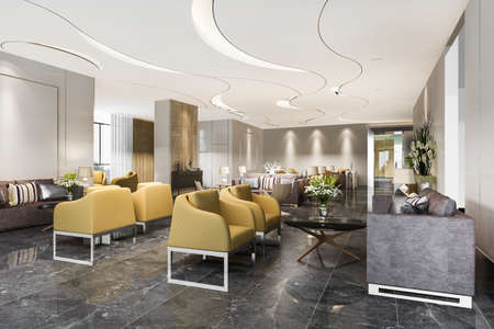 3d rendering luxury hotel reception hall and office with modern minimal counterの写真素材